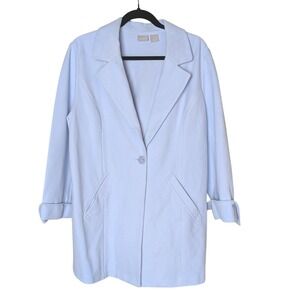 Chico's Ice Blue Longline Coat Lapel Single Button Size‎ 12/14 Minimalist Chic